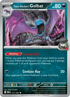 Team Rocket's Golbat — Destined Rivals #121, 2025. Illustrated by AKIRA EGAWA.