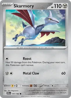 Skarmory — Destined Rivals #141, 2025. Illustrated by Shin Nagasawa.