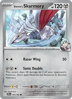 Steven's Skarmory — Destined Rivals #142, 2025. Illustrated by Nisota Niso.