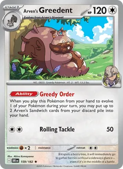 Arven's Greedent — Destined Rivals #159, 2025. Illustrated by Akira Komayama.