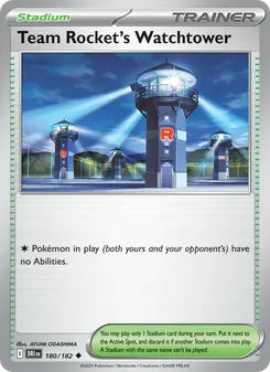 Team Rocket's Watchtower — Destined Rivals #180, 2025. Illustrated by AYUMI ODASHIMA.