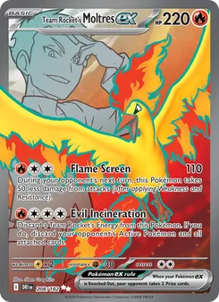 Team Rocket's Moltres ex — Destined Rivals #208, 2025. Illustrated by 5ban Graphics.