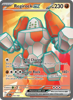 Regirock ex — Destined Rivals #214, 2025. Illustrated by PLANETA Mochizuki.