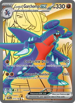 Cynthia's Garchomp ex — Destined Rivals #215, 2025. Illustrated by 5ban Graphics.