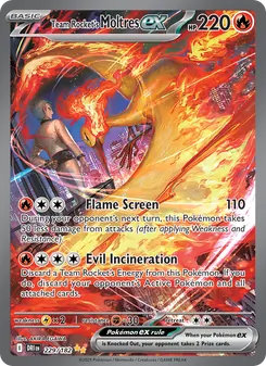 Team Rocket's Moltres ex — Destined Rivals #229, 2025. Illustrated by AKIRA EGAWA.