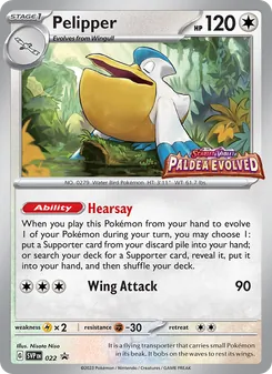 Pelipper — SVP Black Star Promos #022, 2023. Illustrated by Nisota Niso.