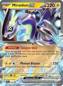 Miraidon ex — SVP Black Star Promos #028, 2023. Illustrated by 5ban Graphics.