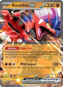 Koraidon ex — SVP Black Star Promos #029, 2023. Illustrated by aky CG Works.