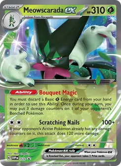 Meowscarada ex — SVP Black Star Promos #033, 2023. Illustrated by 5ban Graphics.
