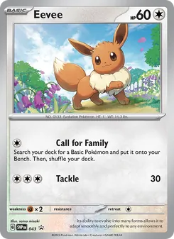 Eevee — SVP Black Star Promos #043, 2023. Illustrated by saino misaki.