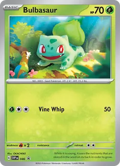 Bulbasaur — SVP Black Star Promos #046, 2023. Illustrated by OKACHEKE.