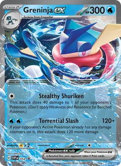 Greninja ex — SVP Black Star Promos #054, 2023. Illustrated by takuyoa.