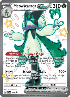 Meowscarada ex — SVP Black Star Promos #078, 2023. Illustrated by 5ban Graphics.