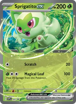 Sprigatito ex — SVP Black Star Promos #087, 2023. Illustrated by takuyoa.