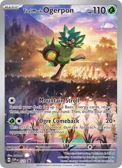 Teal Mask Ogerpon — SVP Black Star Promos #123, 2023. Illustrated by kodama.