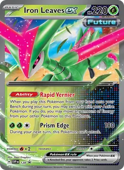 Iron Leaves ex — SVP Black Star Promos #128, 2023. Illustrated by 5ban Graphics.