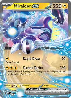 Miraidon ex — SVP Black Star Promos #143, 2023. Illustrated by 5ban Graphics.