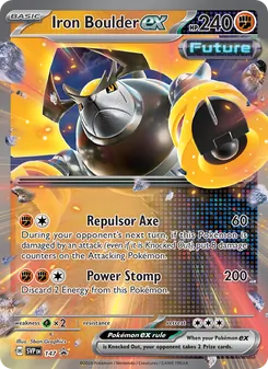 Iron Boulder ex — SVP Black Star Promos #147, 2023. Illustrated by 5ban Graphics.