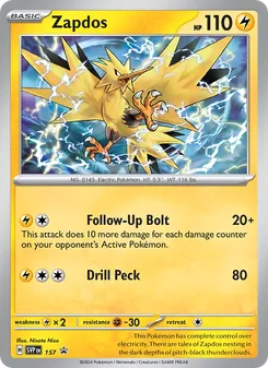 Zapdos — SVP Black Star Promos #157, 2023. Illustrated by Nisota Niso.