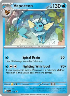 Vaporeon — SVP Black Star Promos #168, 2023. Illustrated by Taira Akitsu.
