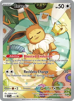 Eevee — SVP Black Star Promos #173, 2023. Illustrated by Makura Tami.