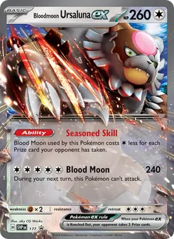 Bloodmoon Ursaluna ex — SVP Black Star Promos #177, 2023. Illustrated by aky CG Works.