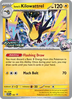 Iono's Kilowattrel — SVP Black Star Promos #182, 2023. Illustrated by DOM.