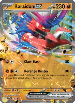 Koraidon ex — SVP Black Star Promos #197, 2023. Illustrated by PLANETA Tsuji.