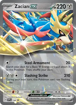 Zacian ex — SVP Black Star Promos #198, 2023. Illustrated by PLANETA Mochizuki.