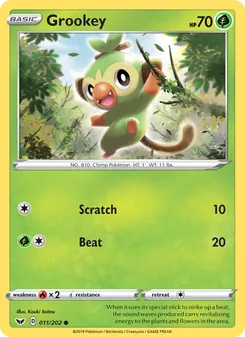 Grookey — Sword & Shield #11, 2020. Illustrated by Kouki Saitou.