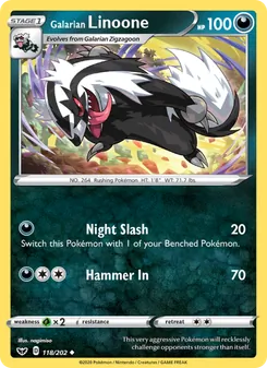 Galarian Linoone — Sword & Shield #118, 2020. Illustrated by nagimiso.