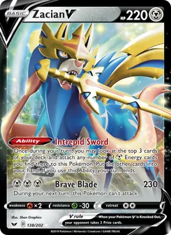 Zacian V — Sword & Shield #138, 2020. Illustrated by 5ban Graphics.