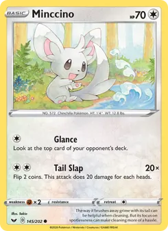 Minccino — Sword & Shield #145, 2020. Illustrated by Sekio.