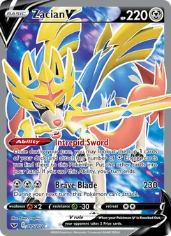 Zacian V — Sword & Shield #195, 2020. Illustrated by 5ban Graphics.