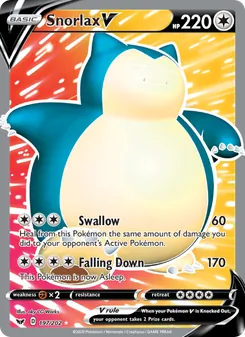 Snorlax V — Sword & Shield #197, 2020. Illustrated by aky CG Works.