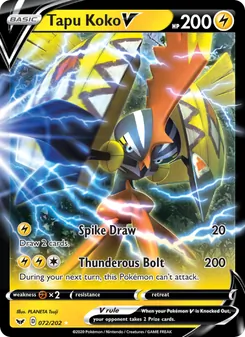 Tapu Koko V — Sword & Shield #72, 2020. Illustrated by PLANETA Tsuji.