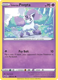 Galarian Ponyta — Sword & Shield #81, 2020. Illustrated by Saya Tsuruta.