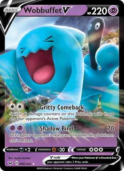 Wobbuffet V — Sword & Shield #86, 2020. Illustrated by Ayaka Yoshida.