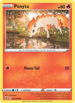 Ponyta — Astral Radiance #021, 2022. Illustrated by Jiro Sasumo.