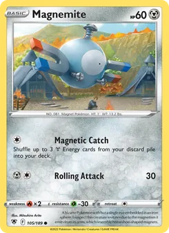 Magnemite — Astral Radiance #105, 2022. Illustrated by Mitsuhiro Arita.