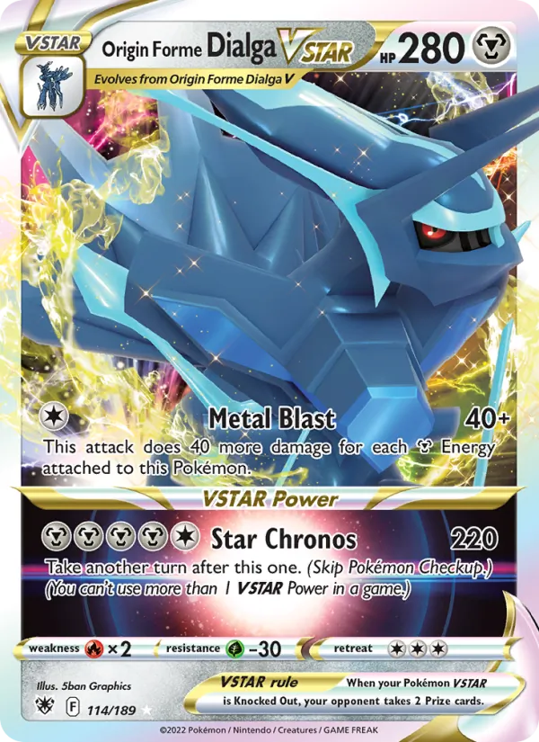 Origin Forme Dialga VSTAR — Astral Radiance #114, 2022. Illustrated by 5ban Graphics.