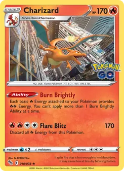 Charizard — Pokémon GO #010, 2022. Illustrated by N-DESIGN Inc..