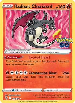 Radiant Charizard — Pokémon GO #011, 2022. Illustrated by Shigenori Negishi.