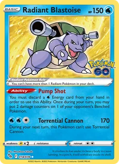 Radiant Blastoise — Pokémon GO #018, 2022. Illustrated by Masakazu Fukuda.
