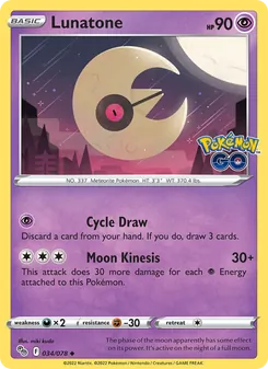 Lunatone — Pokémon GO #034, 2022. Illustrated by miki kudo.