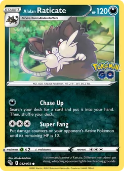 Alolan Raticate — Pokémon GO #042, 2022. Illustrated by Atsuko Nishida.