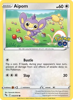Aipom — Pokémon GO #056, 2022. Illustrated by Sanosuke Sakuma.