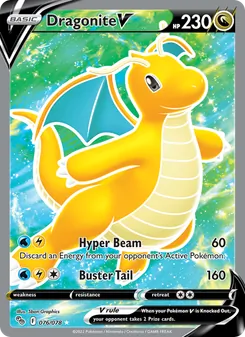 Dragonite V — Pokémon GO #076, 2022. Illustrated by 5ban Graphics.