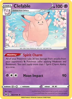 Clefable — Lost Origin #063, 2022. Illustrated by Sekio.