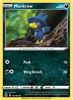 Murkrow — Lost Origin #114, 2022. Illustrated by Yuka Morii.